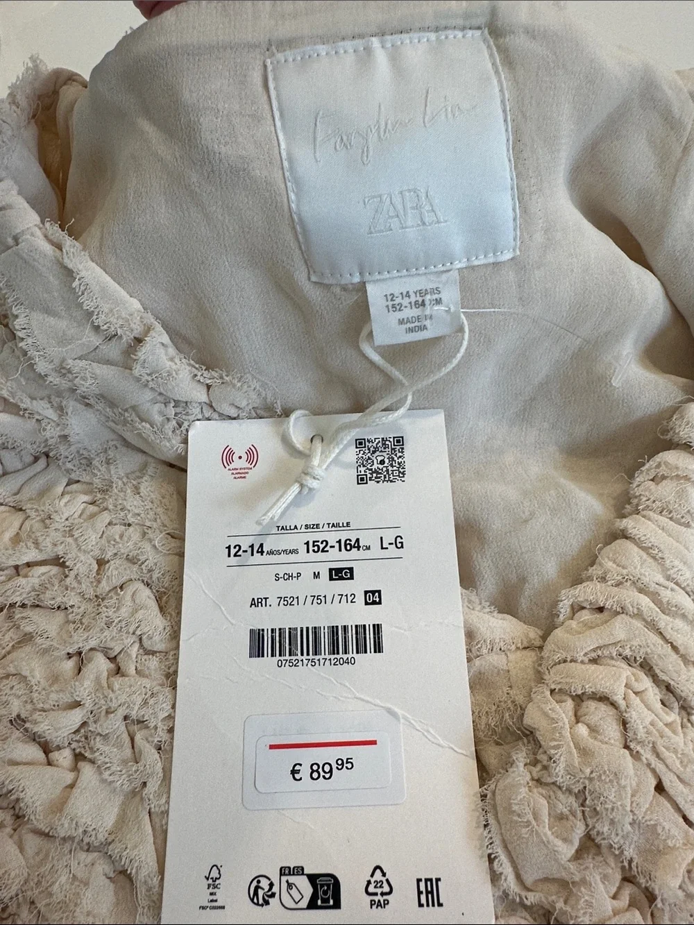 Zara Kids x Fanglu‎ Lin Cream Textured Ruffle Wrap Top Sleeveless NEW